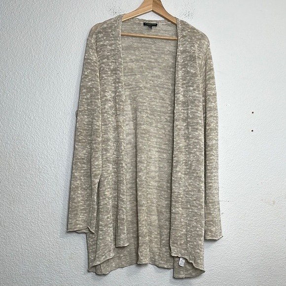 EILEEN FISHER Woman 2X Open Front Cardigan Organic Linen Blend Beige Drape Fit - Picture 1 of 9